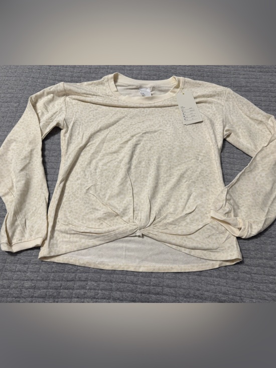 Other - All in Motion Girls Animal Print Cream Cropped Front Knot Long Sleeve Crew Neck